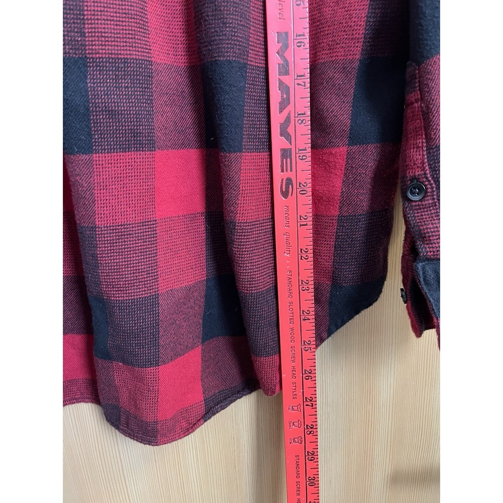Madewell Flannel Shirt Womens Medium Red Black Buffalo Check Side Button Plaid - Picture 4 of 11